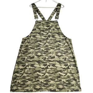Jolie & Joy Camouflage Overalls Tunic Top Woman's 1X Green Center Pocket